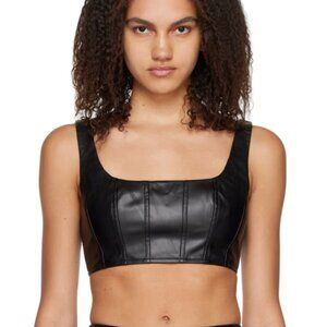 NWT STAUD BLACK CROPPED WELLS FAUX-LEATHER TANK TOP